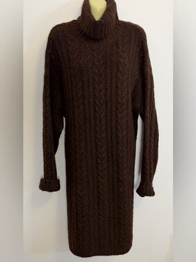 VICI Turtleneck Cable-Knit Dark Brown Sweater Dress